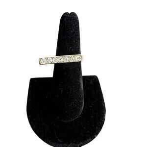 Rhinestone studded gold tone bar statement ring - size 7